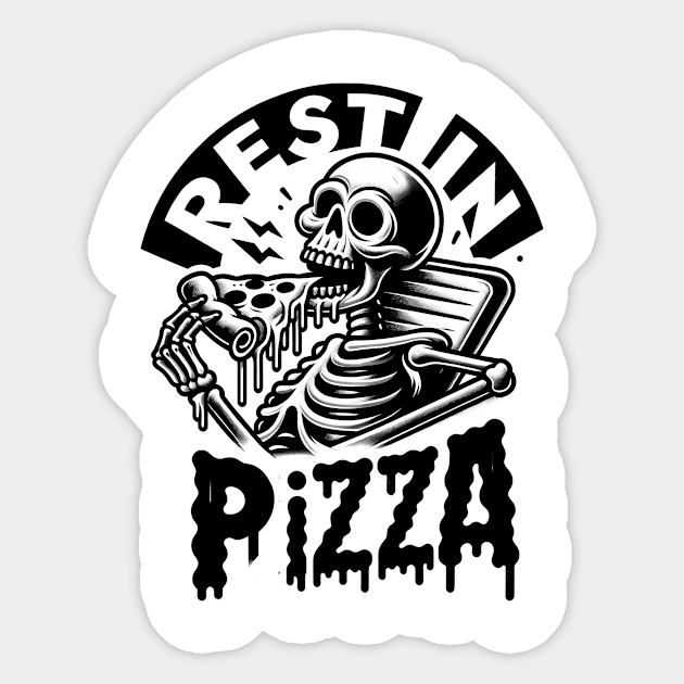 Funny Skull, Skeleton Resting in Pizza Sticker by logiamerch